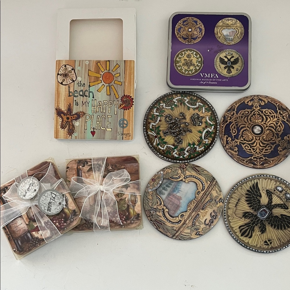 Decorative Coaster Sets with Wine, Beach and Nature Themes